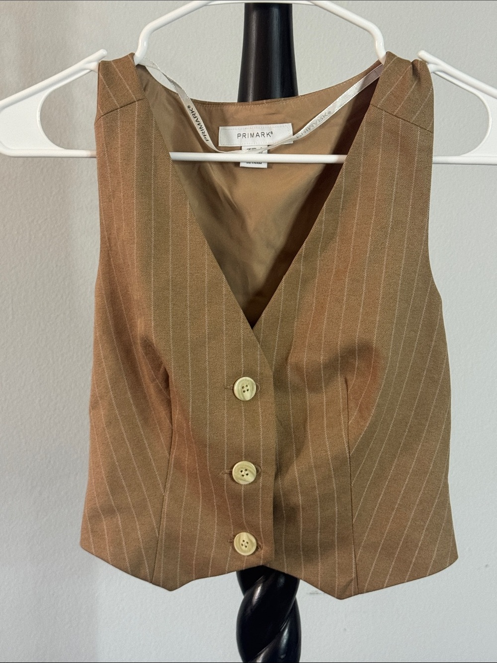Primark Women's Tan Pinstripe V-Neck Button Vest 24.T